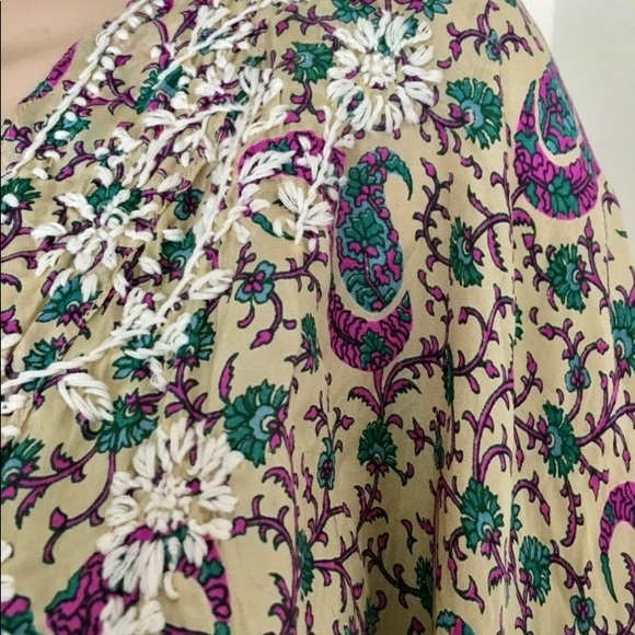 Sundance Silk Caftan Tunic Top Purple Paisley Hearts & Flowers Embroidery M/L - Picture 7 of 12